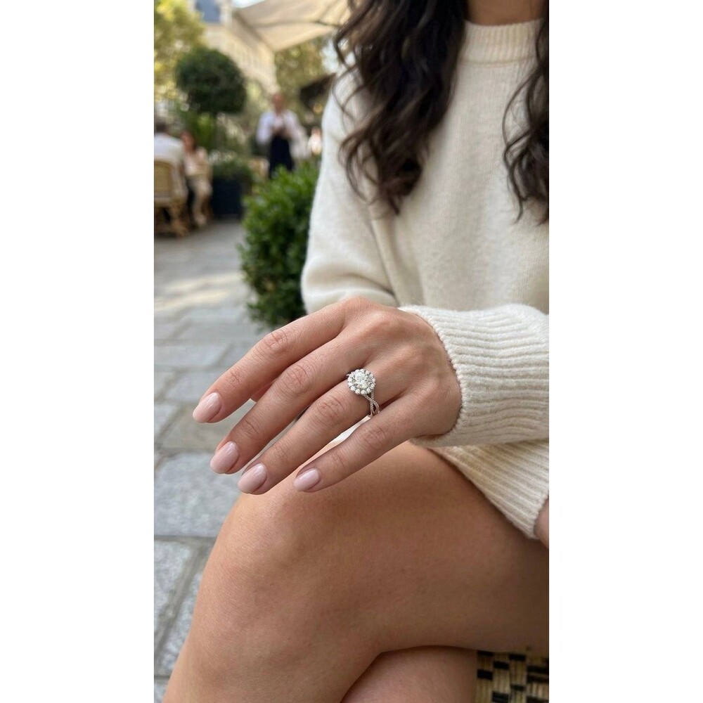 GRA Moissanite Halo Engagement Ring • D Color 1CT size 8